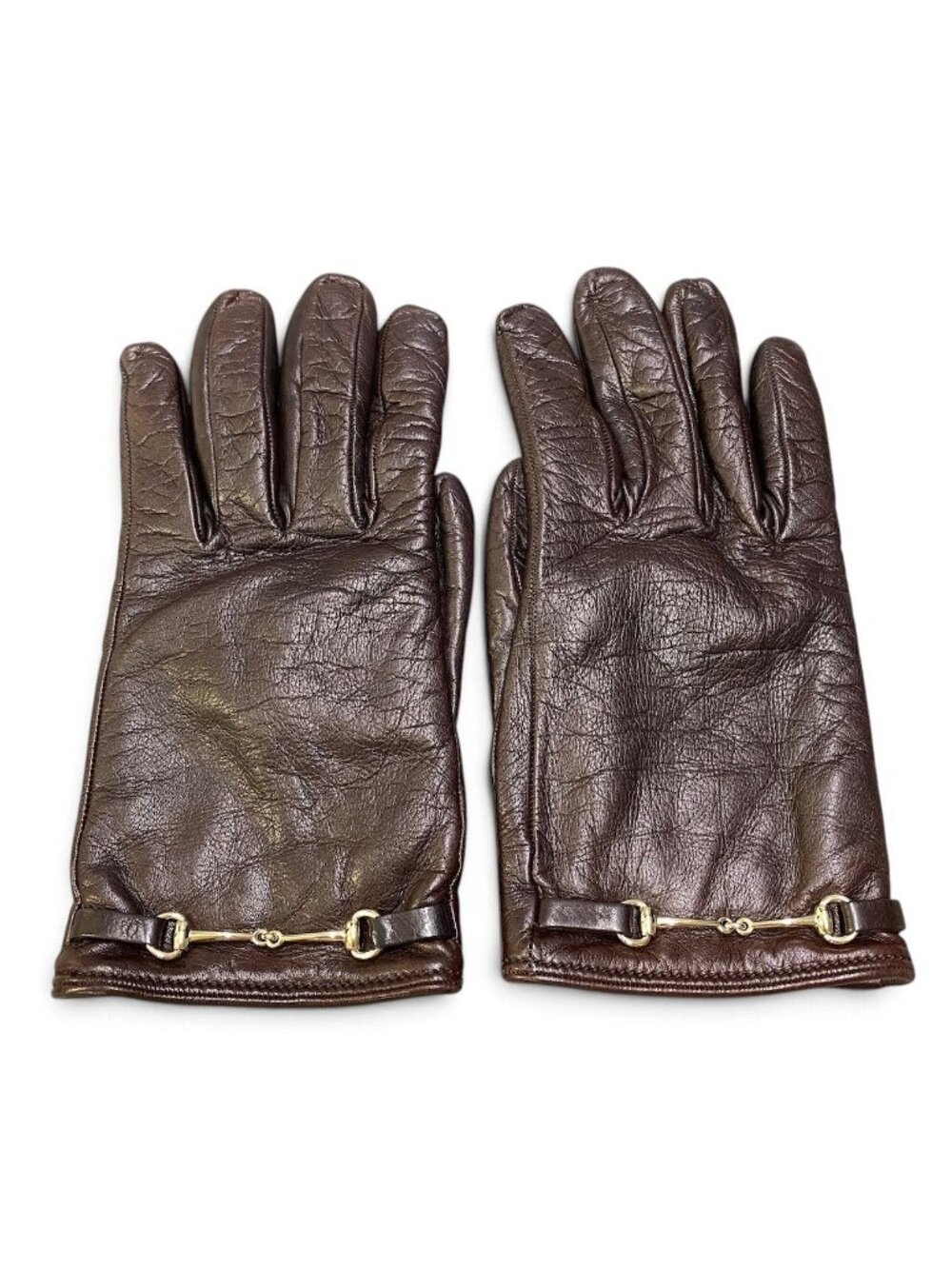 Gucci Horsebit Leather Gloves 7.5 Brown